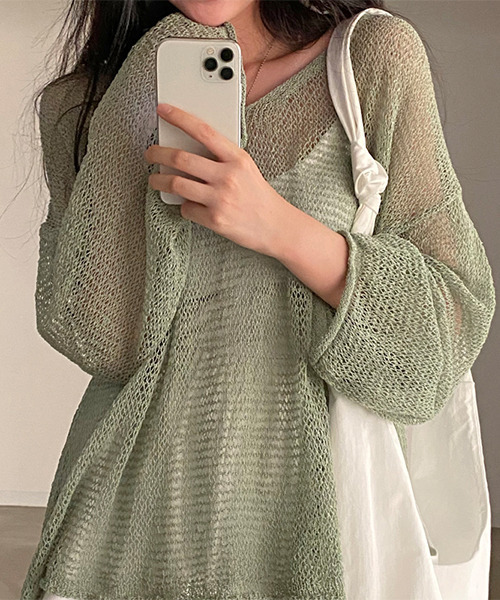 c.u.l（シーユーエル）の「透かし編みメッシュ長袖ニット culw173（ニット/セーター・レディース・グレイッシュブルー/アイボリー/グリーン・FREE）」の14枚目の写真