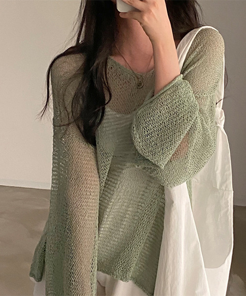 c.u.l（シーユーエル）の「透かし編みメッシュ長袖ニット culw173（ニット/セーター・レディース・グレイッシュブルー/アイボリー/グリーン・FREE）」の20枚目の写真