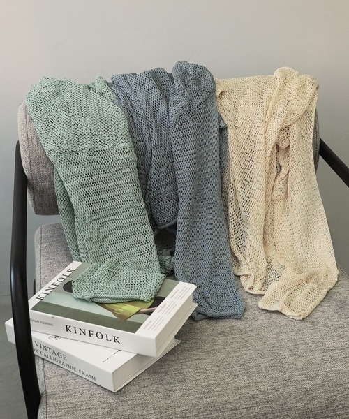 c.u.l（シーユーエル）の「透かし編みメッシュ長袖ニット culw173（ニット/セーター・レディース・グレイッシュブルー/アイボリー/グリーン・FREE）」の4枚目の写真