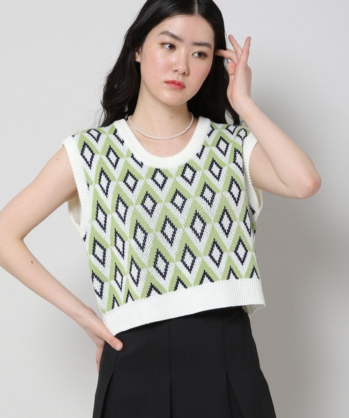 ALAND（エーランド）の「3.3Field Trip／ダイヤモンドニットベスト 2285580（ベスト・レディース・ライトグリーン/ラベンダー・FREE）」の2枚目の写真