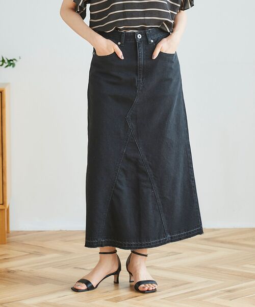 le.coeur blanc（ルクールブラン）の「デニムトラペーズスカート（デニムスカート・レディース・ブラック/ブルー・38/36）」の2枚目の写真