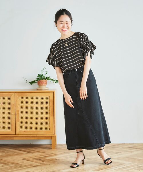 le.coeur blanc（ルクールブラン）の「デニムトラペーズスカート（デニムスカート・レディース・ブラック/ブルー・38/36）」の19枚目の写真