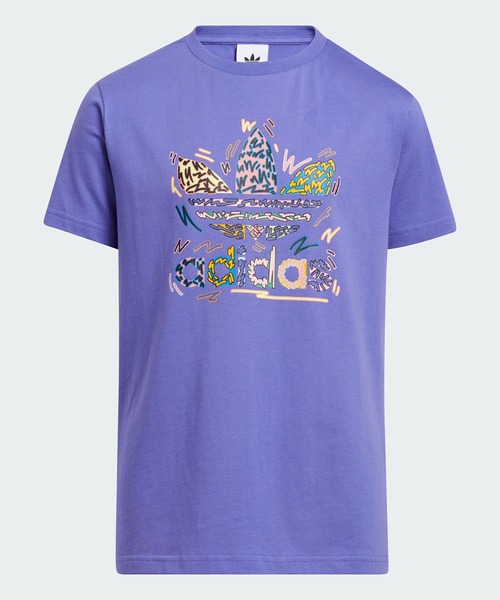 adidas(アディダス)の「ラブ ユナイツ トレフォイル 半袖Tシャツ / アディダスオリジナルス(キッズ/子供用)(Tシャツ/カットソー・キッズ・パープル/ホワイト・130/160/170/150/140)」の1枚目の写真