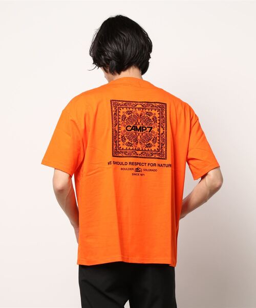 CAMP7（キャンプセブン）の「【CAMP7】ペイズリーボックスＴシャツ（Tシャツ/カットソー・メンズ・ブラック/グリーン/ホワイト/オレンジ・S/M/XL/L）」の6枚目の写真