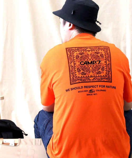CAMP7（キャンプセブン）の「【CAMP7】ペイズリーボックスＴシャツ（Tシャツ/カットソー・メンズ・ブラック/グリーン/ホワイト/オレンジ・S/M/XL/L）」の4枚目の写真