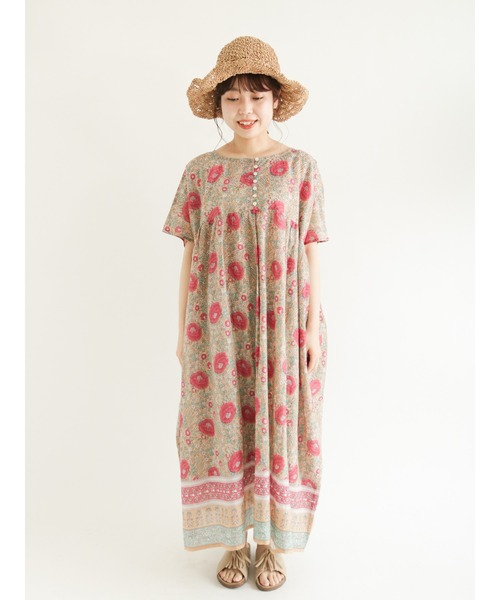 Samansa Mos2（サマンサ モスモス）の「【FROM INDIA】花柄ワンピース（ワンピース・レディース・ベージュ/ネイビー/グリーン/ラベンダー・ﾌﾘ-）」の9枚目の写真