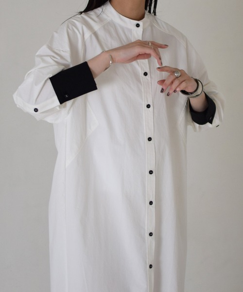 Marient（マリエント）の「タイプライターロングシャツOP/ワンピ（シャツワンピース・レディース・ホワイト/ホワイト×ブラック・FREE）」の15枚目の写真
