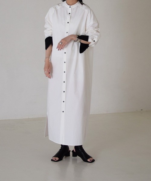 Marient（マリエント）の「タイプライターロングシャツOP/ワンピ（シャツワンピース・レディース・ホワイト/ホワイト×ブラック・FREE）」の17枚目の写真