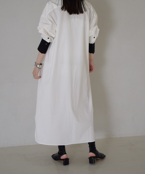 Marient（マリエント）の「タイプライターロングシャツOP/ワンピ（シャツワンピース・レディース・ホワイト/ホワイト×ブラック・FREE）」の18枚目の写真