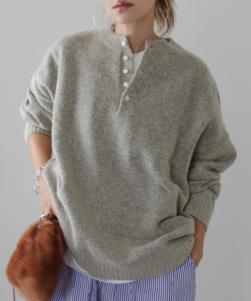 新色】《hideka select》ヘンリーネックオーバーサイズニット