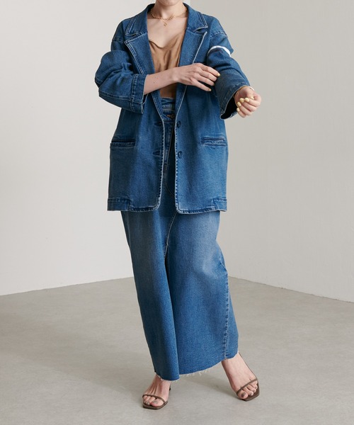 COLLAGE GALLARDAGALANTE(コラージュガリャルダガランテ)の「スランティングスカート/Q.anos/キュアノス(デニムスカート・レディース・ブルー・1/0)」の3枚目の写真