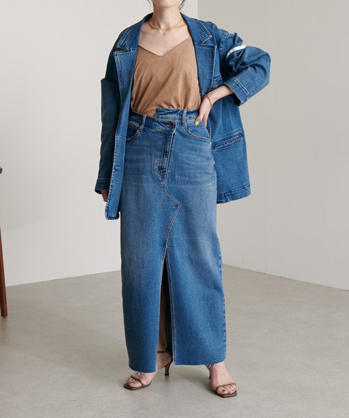 COLLAGE GALLARDAGALANTE(コラージュガリャルダガランテ)の「スランティングスカート/Q.anos/キュアノス(デニムスカート・レディース・ブルー・1/0)」の14枚目の写真