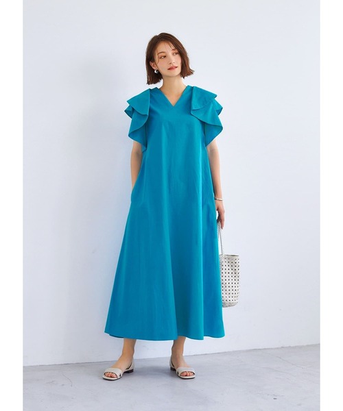 STYLE DELI（スタイルデリ）の「ダブルフリルスリーブワンピース（ワンピース・レディース・ブラック/ターコイズブルー・01/02）」の2枚目の写真