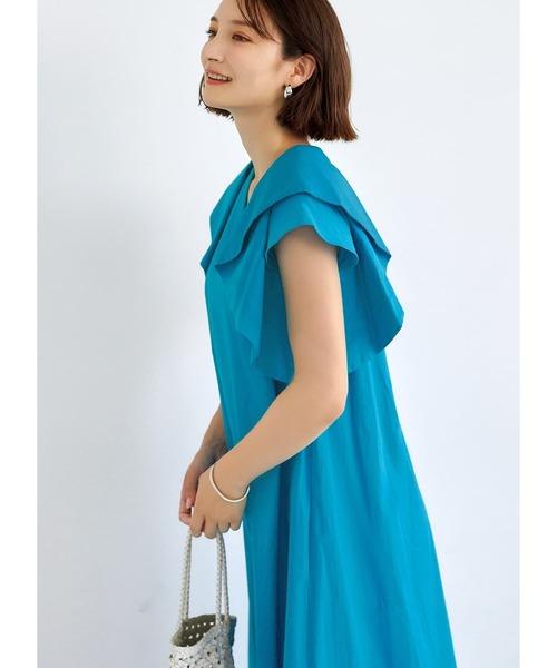 STYLE DELI（スタイルデリ）の「ダブルフリルスリーブワンピース（ワンピース・レディース・ブラック/ターコイズブルー・01/02）」の4枚目の写真