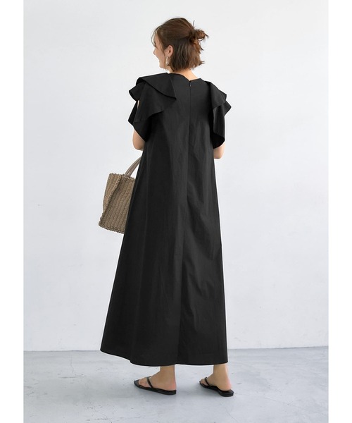 STYLE DELI（スタイルデリ）の「ダブルフリルスリーブワンピース（ワンピース・レディース・ブラック/ターコイズブルー・01/02）」の6枚目の写真