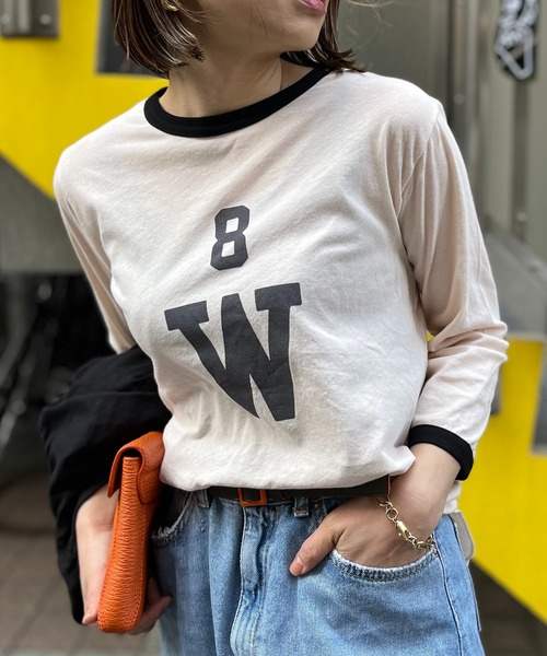 mi via loca(ミヴィアロカ)の「シアーリンガーロゴ7分袖Tシャツ(Tシャツ/カットソー・レディース・ブラック/オレンジ/ラベンダー・FREE)」の4枚目の写真