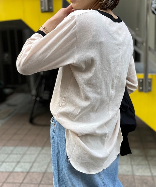 mi via loca(ミヴィアロカ)の「シアーリンガーロゴ7分袖Tシャツ(Tシャツ/カットソー・レディース・ブラック/オレンジ/ラベンダー・FREE)」の8枚目の写真