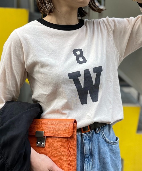 mi via loca(ミヴィアロカ)の「シアーリンガーロゴ7分袖Tシャツ(Tシャツ/カットソー・レディース・ブラック/オレンジ/ラベンダー・FREE)」の10枚目の写真