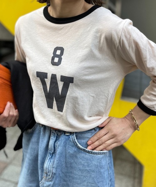 mi via loca(ミヴィアロカ)の「シアーリンガーロゴ7分袖Tシャツ(Tシャツ/カットソー・レディース・ブラック/オレンジ/ラベンダー・FREE)」の7枚目の写真