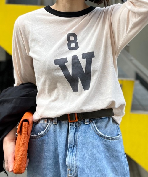 mi via loca(ミヴィアロカ)の「シアーリンガーロゴ7分袖Tシャツ(Tシャツ/カットソー・レディース・ブラック/オレンジ/ラベンダー・FREE)」の6枚目の写真