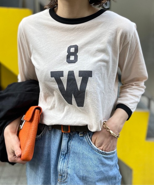 mi via loca(ミヴィアロカ)の「シアーリンガーロゴ7分袖Tシャツ(Tシャツ/カットソー・レディース・ブラック/オレンジ/ラベンダー・FREE)」の12枚目の写真