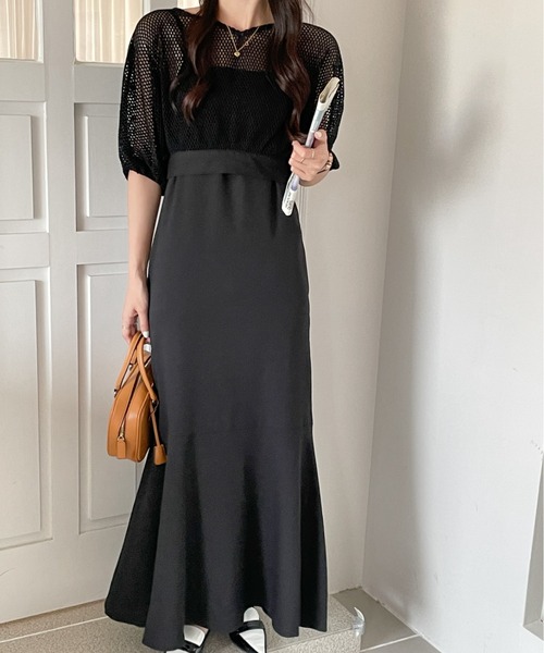 ECLIN（エクラン）の「メッシュショートコンビマーメイドキャミソールワンピース（ワンピース・レディース・ブラック/ベージュ/ブラウン/グリーン・M/L）」の7枚目の写真