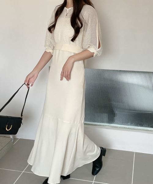 ECLIN（エクラン）の「メッシュショートコンビマーメイドキャミソールワンピース（ワンピース・レディース・ブラック/ベージュ/ブラウン/グリーン・M/L）」の20枚目の写真