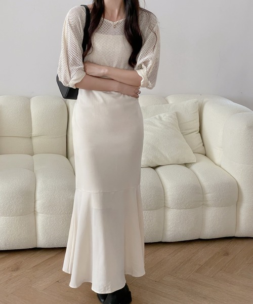 ECLIN（エクラン）の「メッシュショートコンビマーメイドキャミソールワンピース（ワンピース・レディース・ブラック/ベージュ/ブラウン/グリーン・M/L）」の21枚目の写真