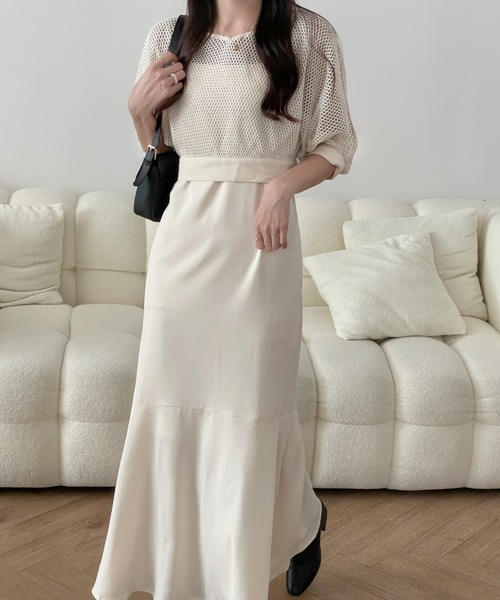 ECLIN（エクラン）の「メッシュショートコンビマーメイドキャミソールワンピース（ワンピース・レディース・ブラック/ベージュ/ブラウン/グリーン・M/L）」の22枚目の写真