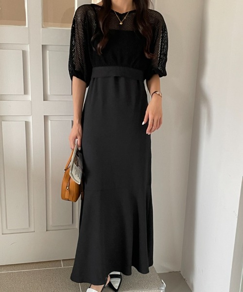 ECLIN（エクラン）の「メッシュショートコンビマーメイドキャミソールワンピース（ワンピース・レディース・ブラック/ベージュ/ブラウン/グリーン・M/L）」の14枚目の写真