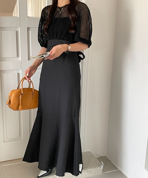 ECLIN（エクラン）の「メッシュショートコンビマーメイドキャミソールワンピース（ワンピース・レディース・ブラック/ベージュ/ブラウン/グリーン・M/L）」の16枚目の写真