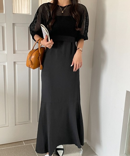 ECLIN（エクラン）の「メッシュショートコンビマーメイドキャミソールワンピース（ワンピース・レディース・ブラック/ベージュ/ブラウン/グリーン・M/L）」の17枚目の写真