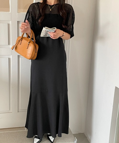 ECLIN（エクラン）の「メッシュショートコンビマーメイドキャミソールワンピース（ワンピース・レディース・ブラック/ベージュ/ブラウン/グリーン・M/L）」の18枚目の写真