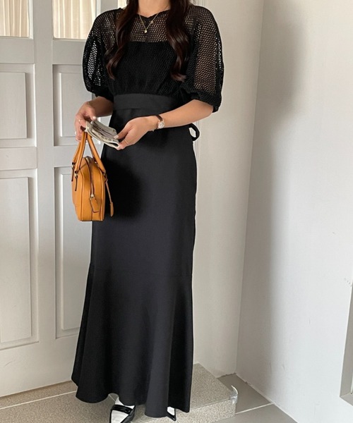 ECLIN（エクラン）の「メッシュショートコンビマーメイドキャミソールワンピース（ワンピース・レディース・ブラック/ベージュ/ブラウン/グリーン・M/L）」の19枚目の写真