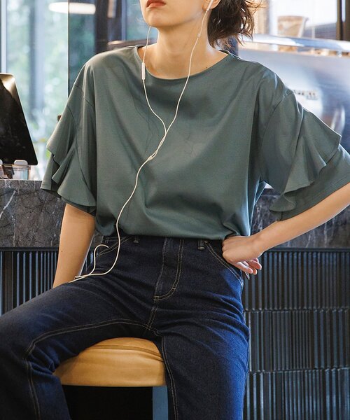 OPAQUE.CLIP（オペークドットクリップ）の「◆ペタルスリーブカットソー【シルキースーピマ/WEB限定サイズ】（Tシャツ/カットソー・レディース・ライトグレー/ブラック/ホワイト系/ブルー・40/38/36/42）」の15枚目の写真