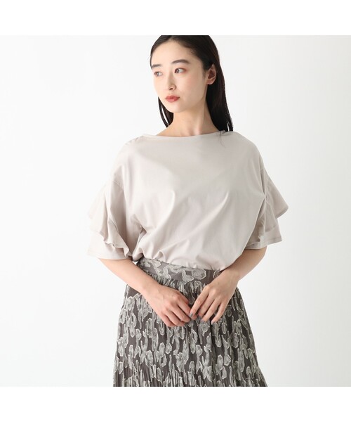 OPAQUE.CLIP（オペークドットクリップ）の「◆ペタルスリーブカットソー【シルキースーピマ/WEB限定サイズ】（Tシャツ/カットソー・レディース・ライトグレー/ブラック/ホワイト系/ブルー・40/38/36/42）」の6枚目の写真