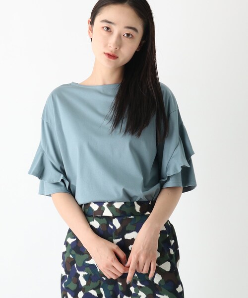 OPAQUE.CLIP（オペークドットクリップ）の「◆ペタルスリーブカットソー【シルキースーピマ/WEB限定サイズ】（Tシャツ/カットソー・レディース・ライトグレー/ブラック/ホワイト系/ブルー・40/38/36/42）」の16枚目の写真