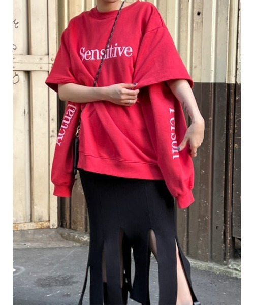 SLY（スライ）の「TUCK S/L LOGO SW タック ロゴ スウェット トレーナー（スウェット・レディース・杢グレー/ブラック/レッド・FREE）」の7枚目の写真