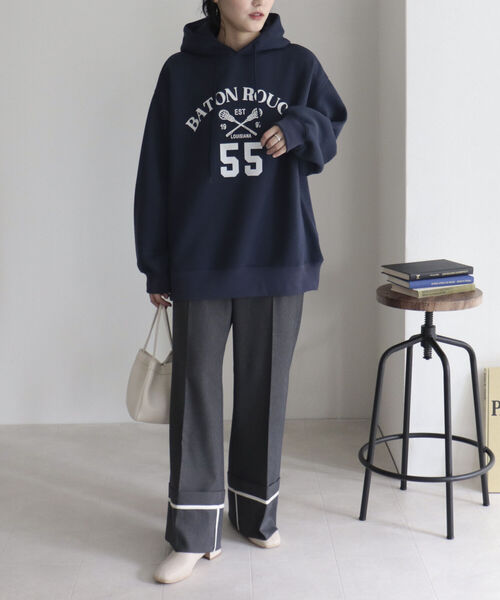 fredy emue（フレディエミュ）の「ロールアップフレアーワイドパンツ（スラックス・レディース・チャコールグレー/ベージュ・38/36）」の12枚目の写真