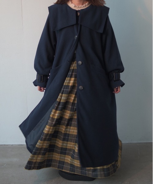 低身長コーデ nene セーラー襟 ロングコート ネイビー INTER FACTORY（インターファクトリー）の「【Instagram】低身長