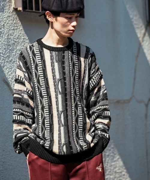 improves(インプローブス)の「ヴィンテージライク ジャガード織 3D クルーネック セーター(ニット/セーター・メンズ・ブラック/グリーン・LARGE/MEDIUM)」の3枚目の写真