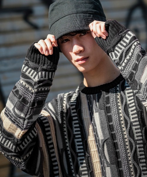 improves(インプローブス)の「ヴィンテージライク ジャガード織 3D クルーネック セーター(ニット/セーター・メンズ・ブラック/グリーン・LARGE/MEDIUM)」の5枚目の写真