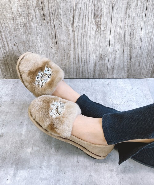 Noubel Voug Relax（ヌーベルヴォーグリラックス）の「キラキラビジューモフモフファースリッポン（スリッポン・レディース・ブラック/ネイビー/ダークベージュ/グレー・22.5cm/24.5cm/23cm/24cm/23.5cm）」の11枚目の写真