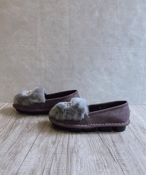 Noubel Voug Relax（ヌーベルヴォーグリラックス）の「キラキラビジューモフモフファースリッポン（スリッポン・レディース・ブラック/ネイビー/ダークベージュ/グレー・22.5cm/24.5cm/23cm/24cm/23.5cm）」の12枚目の写真