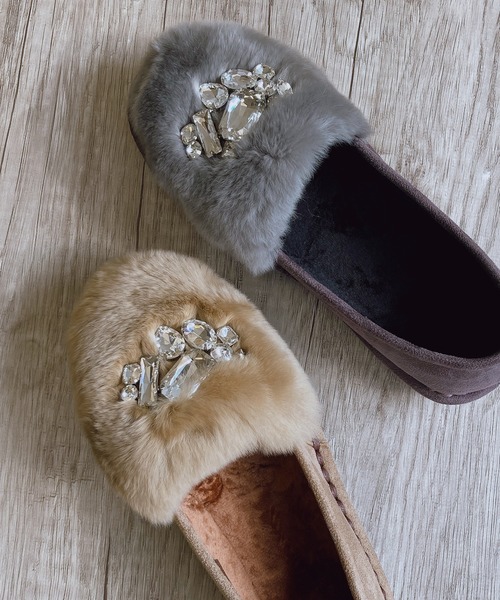 Noubel Voug Relax（ヌーベルヴォーグリラックス）の「キラキラビジューモフモフファースリッポン（スリッポン・レディース・ブラック/ネイビー/ダークベージュ/グレー・22.5cm/24.5cm/23cm/24cm/23.5cm）」の13枚目の写真