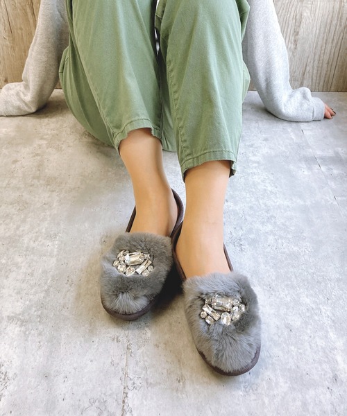 Noubel Voug Relax（ヌーベルヴォーグリラックス）の「キラキラビジューモフモフファースリッポン（スリッポン・レディース・ブラック/ネイビー/ダークベージュ/グレー・22.5cm/24.5cm/23cm/24cm/23.5cm）」の14枚目の写真