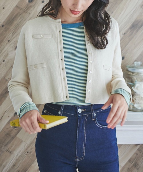 FREE'S MART（フリーズマート）の「◇ショート丈クルーネックニットカーディガン（カーディガン/ボレロ・レディース・ブラック/ホワイト/ライトグリーン/パープル・FREE）」の6枚目の写真