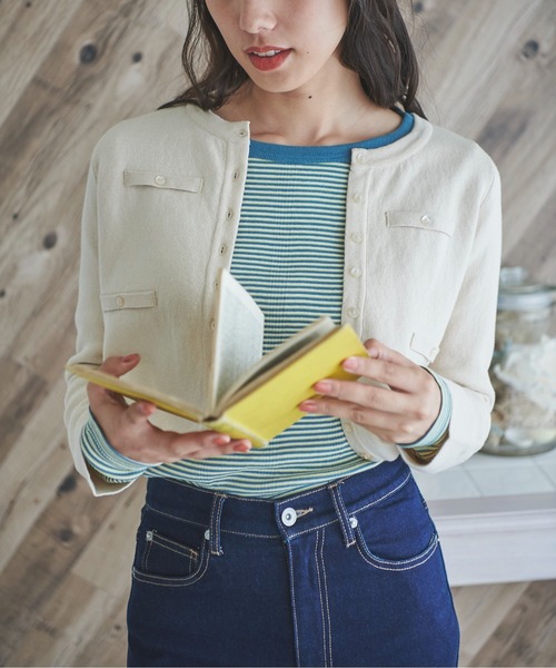 FREE'S MART（フリーズマート）の「◇ショート丈クルーネックニットカーディガン（カーディガン/ボレロ・レディース・ブラック/ホワイト/ライトグリーン/パープル・FREE）」の8枚目の写真