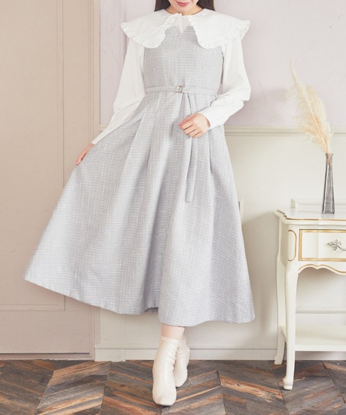 Areeam（アリーム）の「ツイードジャンスカ（ジャンパースカート・レディース・ライトグレー/イエロー・FREE）」の2枚目の写真