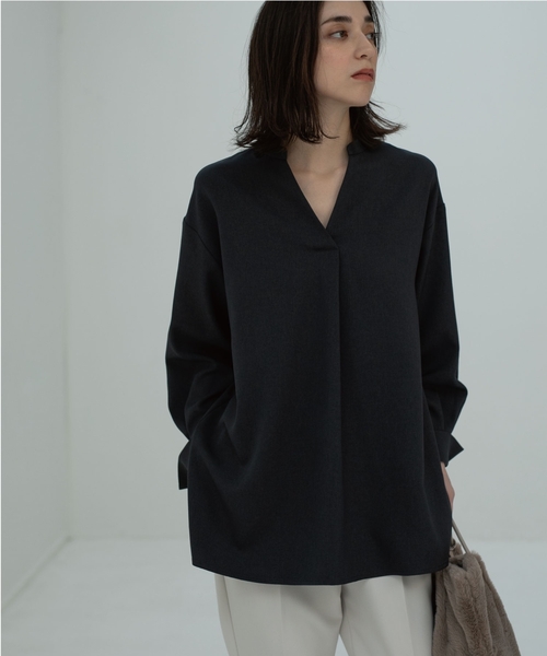 OPAQUE.CLIP（オペークドットクリップ）の「◆ウール調ツイル スキッパーブラウス（シャツ/ブラウス・レディース・アイボリー/ナチュラル/グレー系その他・42/38/40）」の7枚目の写真